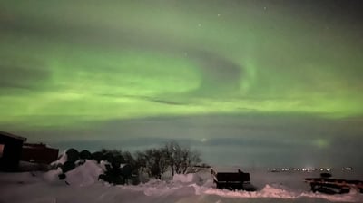 Aurora borealis or  Northern Lights near Selfoss, Iceland