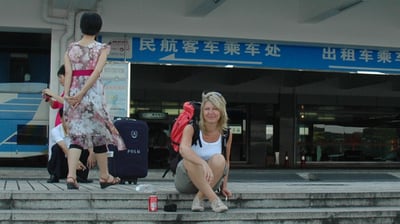 Tracey Billington chilling at the Guilin airport, China