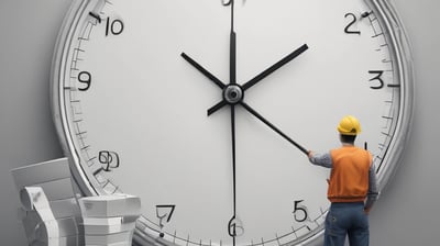 A two-story house under renovation with new brickwork being added. A black tarp covers construction materials in the foreground, surrounded by wood and other building materials. The house features a light brown exterior with two windows on the upper floor, white-framed doors, and a partially completed extension on the ground floor.