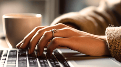 a person's hand on a laptop computer