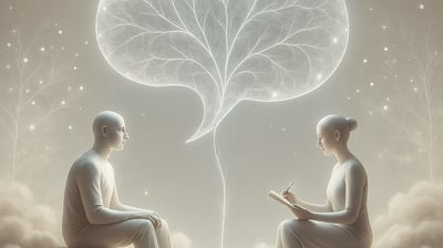 a man and woman sitting on a bench in front of a brain map
