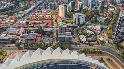 a stadium with a view of a stadium and a football field