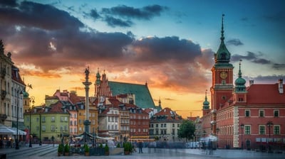 a city square with a clock tower and a clock tower
