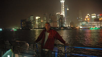 Nick Billington at Shanghai waterfront, Shanghai, China