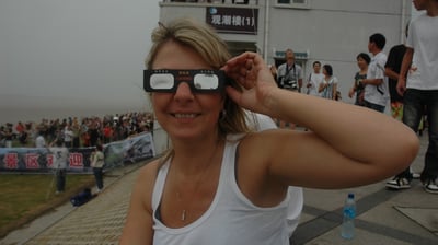 Tracey Billington in Hangzhou waiting for the total solar eclipse, China