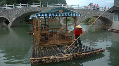 Tea Raft at the Yulonghe scenic area, near Yangshuo, China