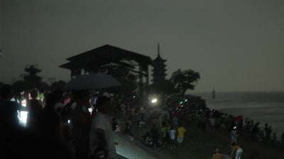 Nick and Tracey Billington in Hangzhou at the total solar eclipse, China