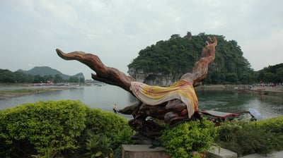 carved eage by the river in Guilin, China