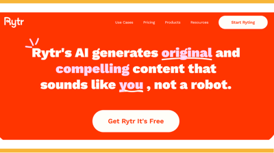 the home page of Rytr website