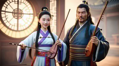 a man and woman in traditional chinese dress