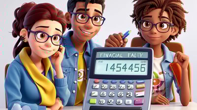 Group of young people around a calculator