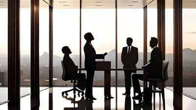 silhueta de um grupo de profissionais de negócios simbolizando o direito societário