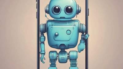 A digital illustration featuring a smartphone floating above a hexagonal platform, with gears and digital elements surrounding it. The screen displays a chatbot interface with various colored speech bubbles. The background is a solid light blue, emphasizing the technological theme. The text 'chatGPT' is displayed in 3D lettering on the right side.