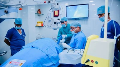a group of doctors and nurses in a hospital