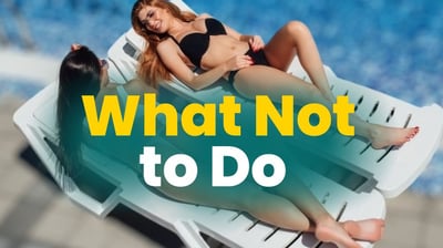 Two women sunbathing at a dayclub, representing common Vegas dayclub mistakes to avoid.