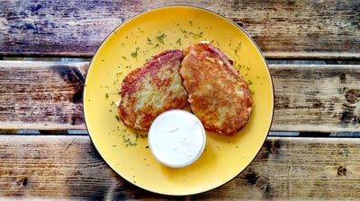 potato pancakes meat cheese Snekutis