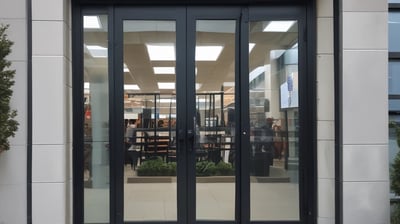 A clear, rectangular glass panel with beveled edges is lying flat on a dark surface. The panel's surface has several vertical grooves that create a pattern. Light reflects subtly off the glass, adding a hint of blue and green hues.