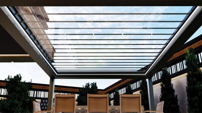 retractable louvered glass pergola