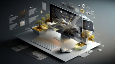 a computer monitor screen with a computer monitor and a keyboard