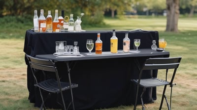 A folding table set up as a mobile bar