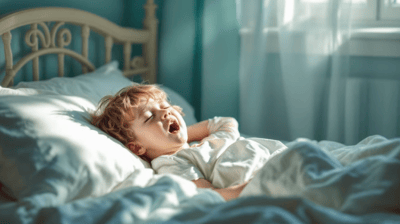 Child sleeping in bed and not wanting to get up