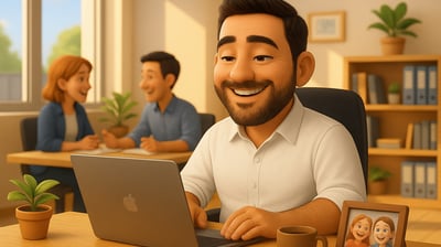 Une personne heureuse et bien dans son travail via le coaching d'Alexis FOROPON