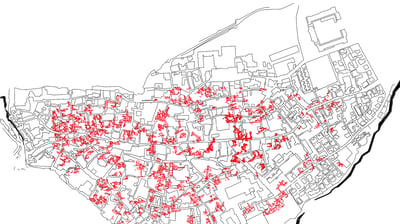 A map showing the dense underground network of tunnels and caves below the town