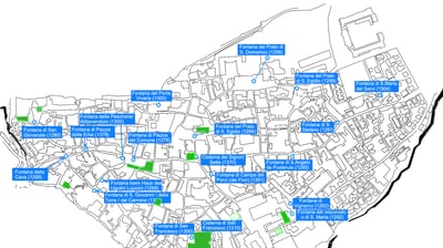 Map depicting medieval water sources, vital for who was living on top of the volcanic cliff