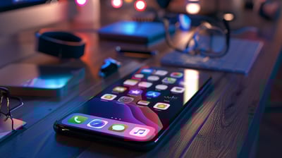 social media icons on a cellphone  