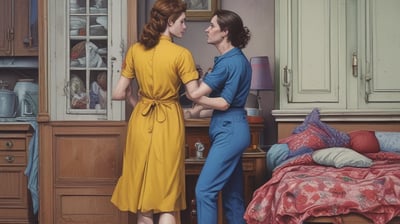 A decorated sign resting against chairs shows an illustration of a person wearing a headscarf, raising a fist holding an olive branch, with text advocating for a ceasefire in Gaza. People are seated behind the sign.