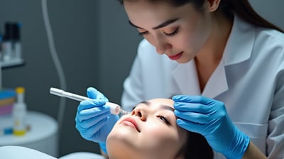 a woman getting her skin cleaned with a mirror