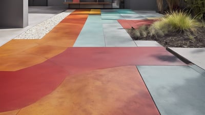 a colorful painted concrete walkway with a colorful painted floor