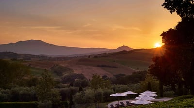 Vista panoramica al tramonto del progetto hospitality Fonteverde di BRB Engineering srl
