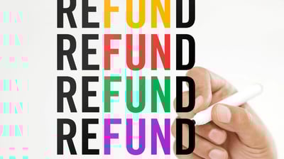 Picture of the word REFUND several times in different colours in a vertical block