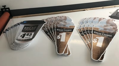 a table with a bunch of stickers on it