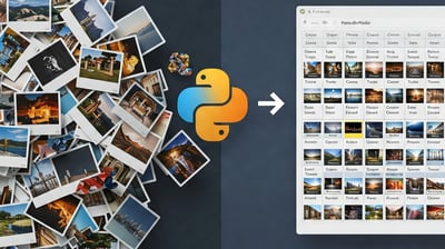 Un montón de fotografías a la izquierda se convierten en un inventario ordenado al pasar a través de Python.