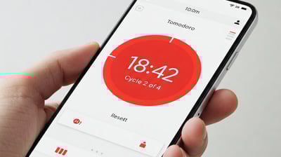 Una mano sujeta un smartphone y en su pantalla se ve un temporizador redondo con fondo rojo.