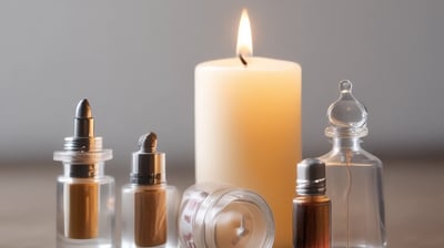 A collection of skincare and beauty products laid out on a surface. The items include a sachet labeled 'Love Beauty and Planet' featuring a floral design with pink flowers, a small dropper bottle with a dark cap, a white packet labeled 'Beautycounter Overnight Resurfacing Peel,' and a makeup brush with dark bristles and a metallic handle.