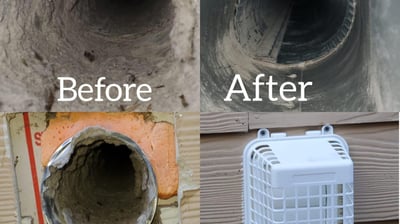 before and after of dryer duct cleaning