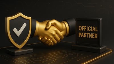 a golden handshake with a golden shield and a golden shield