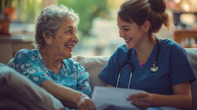 Nurse practitioner working with elderly patient