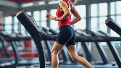 a woman in a black top and red boxing gloves