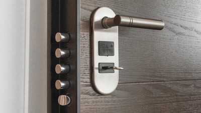 a door handle latched door with a key lock