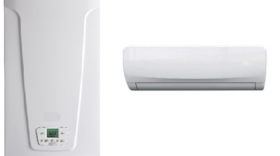 a white air conditioner with a white air conditioner
