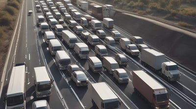A long freight train is visible with multiple cargo containers labeled with different company logos such as Maersk and Hyundai. The train is positioned on a railway track, surrounded by greenery and open space. Nearby, a person in a blue outfit is walking along the railway path. The sky is clear, and a few trees are visible in the background.