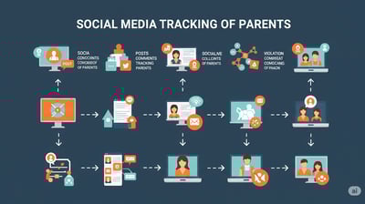 some social media icon and top of that board written SOCIAL MEDIA TRACKING OR PARENTS
