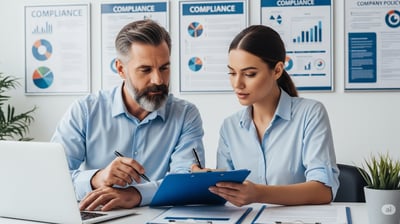 women holding a file and pen showing file to men