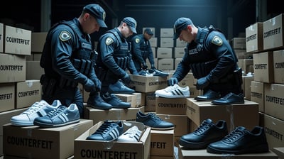 4 securiy persons checking the shoes boxes