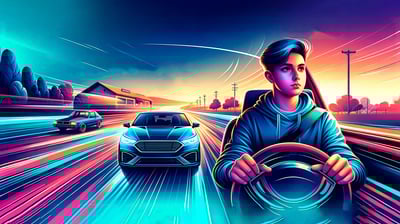a woman driving a car on a highway