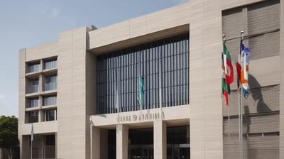 A modern university building with three flagpoles, two displaying flags, in front of its entrance. The building has a sleek design with clean lines and a neutral color palette. The name 'Trnavska Univerzita' and a seal are visible on its facade.